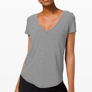 Lululemon Grey Striped V Neck Tee